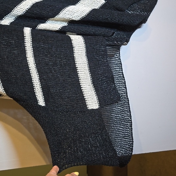 Alembika Oversize Sheer Mesh Open Knit Sweater Ivory Black Lagenlook Drapey NWOT - Picture 4 of 11